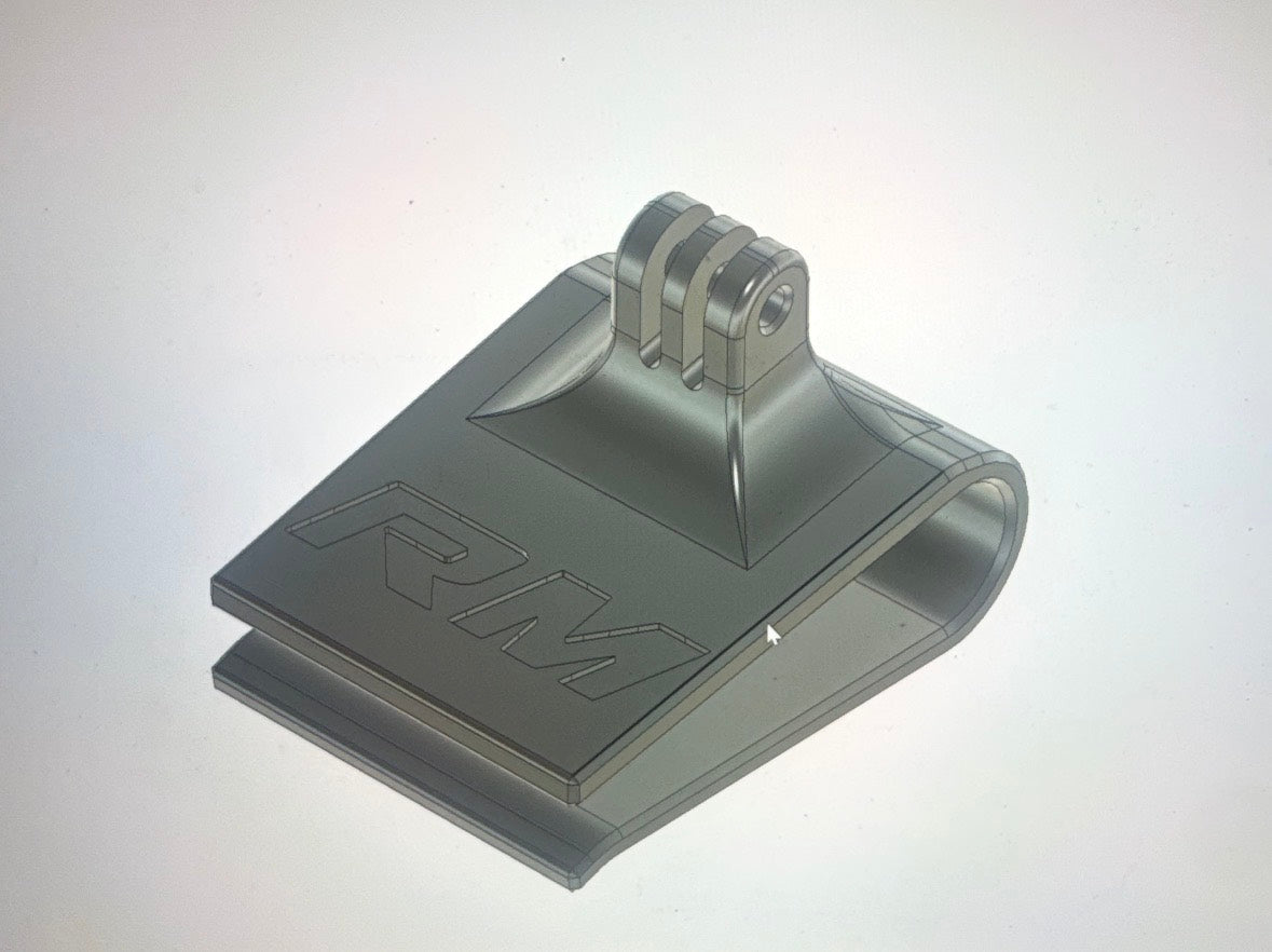 CAD rendering of the RACE MOUNTS sun visor camera mount
