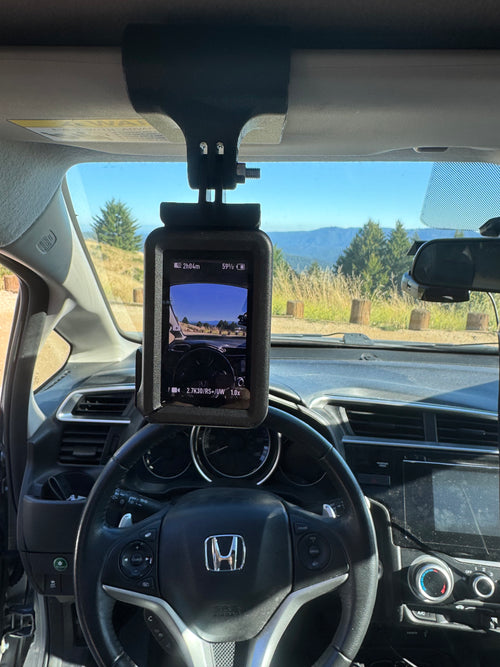 Driver view showing the RACE MOUNTS camera position